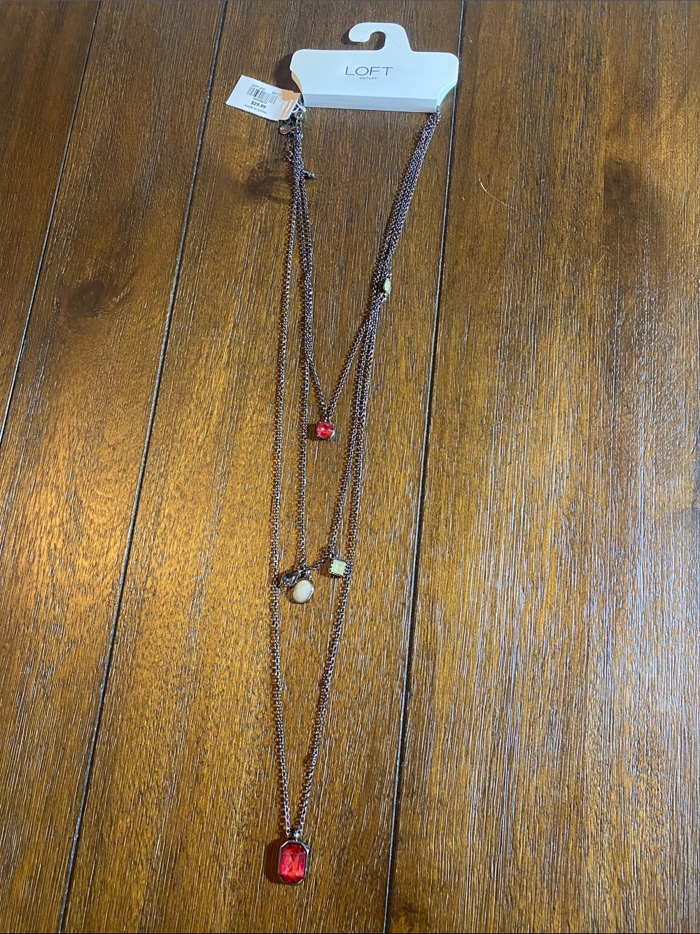 LOFT Layered Bronze Necklace with Red Stone Accents